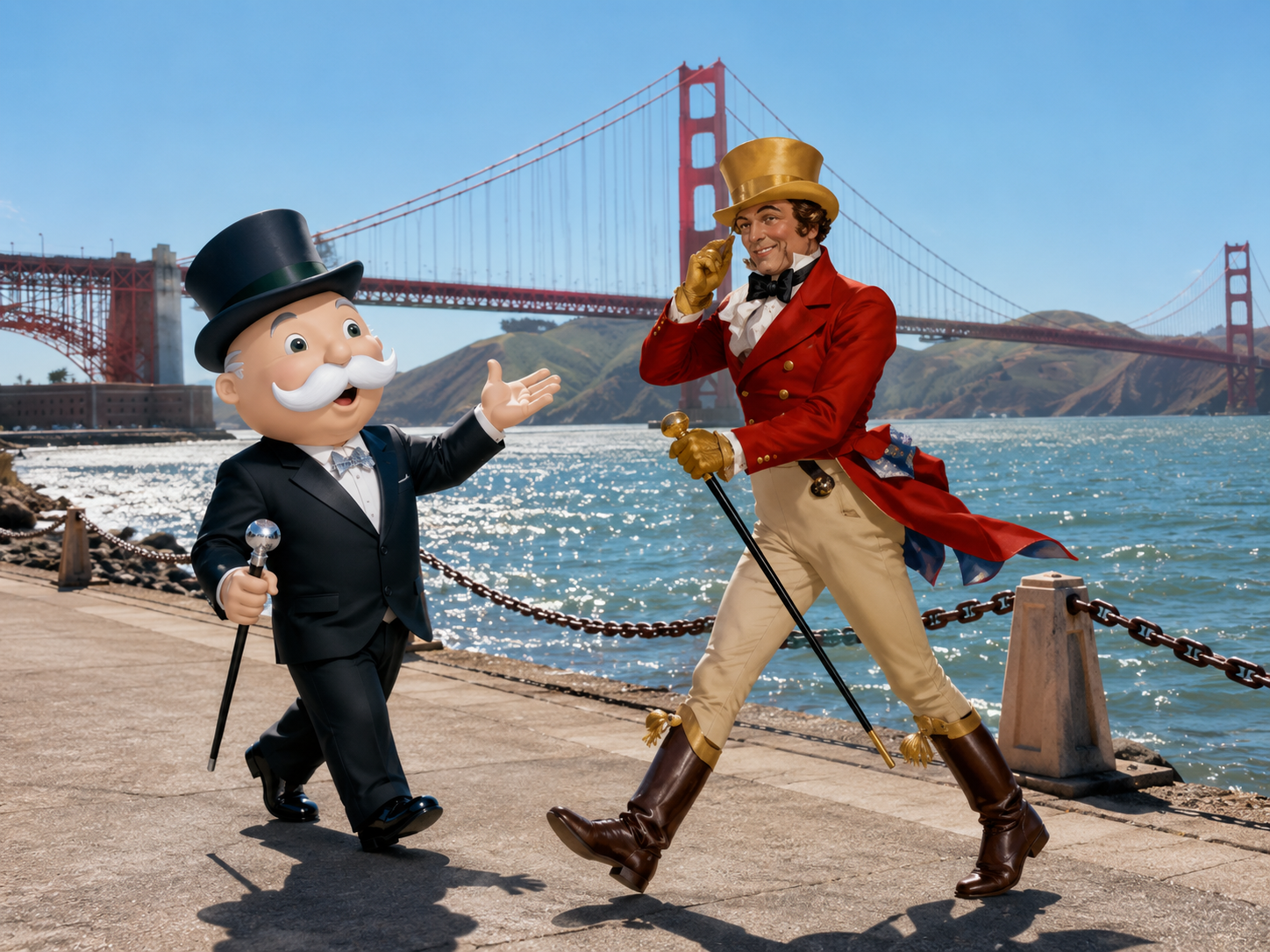 Two gentlemen beside the Golden Gate Bridge